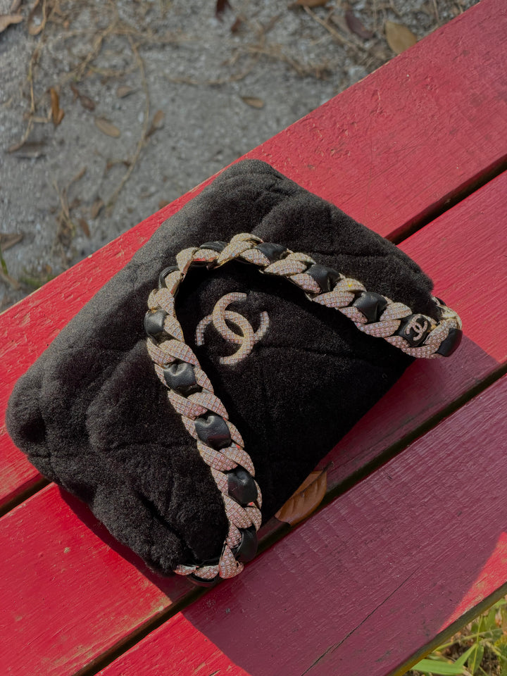 Chanel 2020 Shearling & Strass Black Flap Bag
