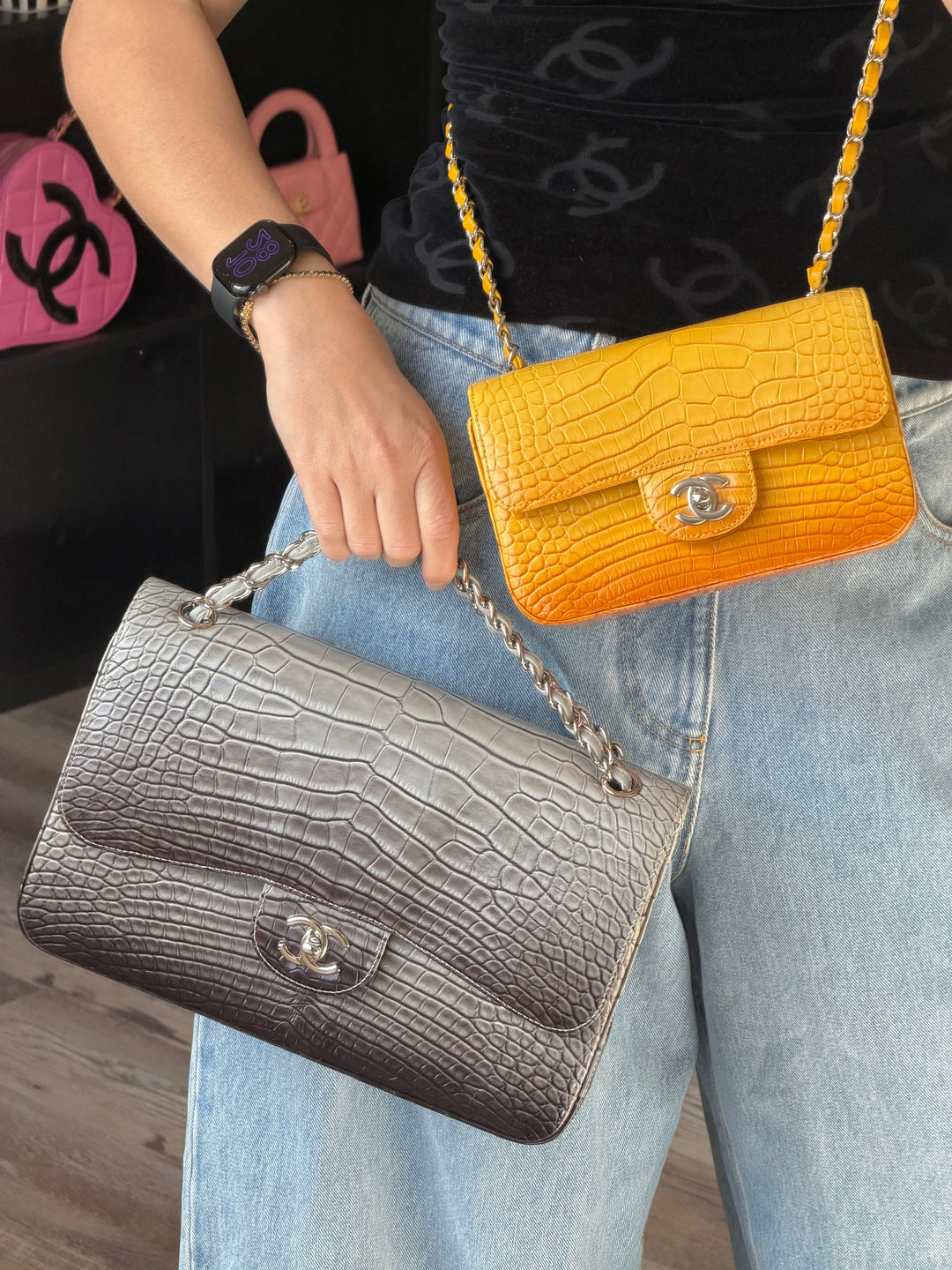 Chanel Mini Flap Orange & Yellow Ombre Alligator Silver Hardware 2014