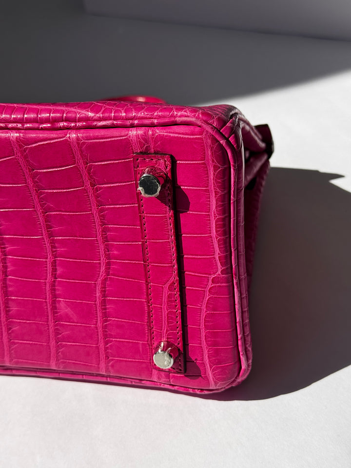 Hermès Birkin 25 Matte Alligator Rose Shocking Palladium Hardware 2019