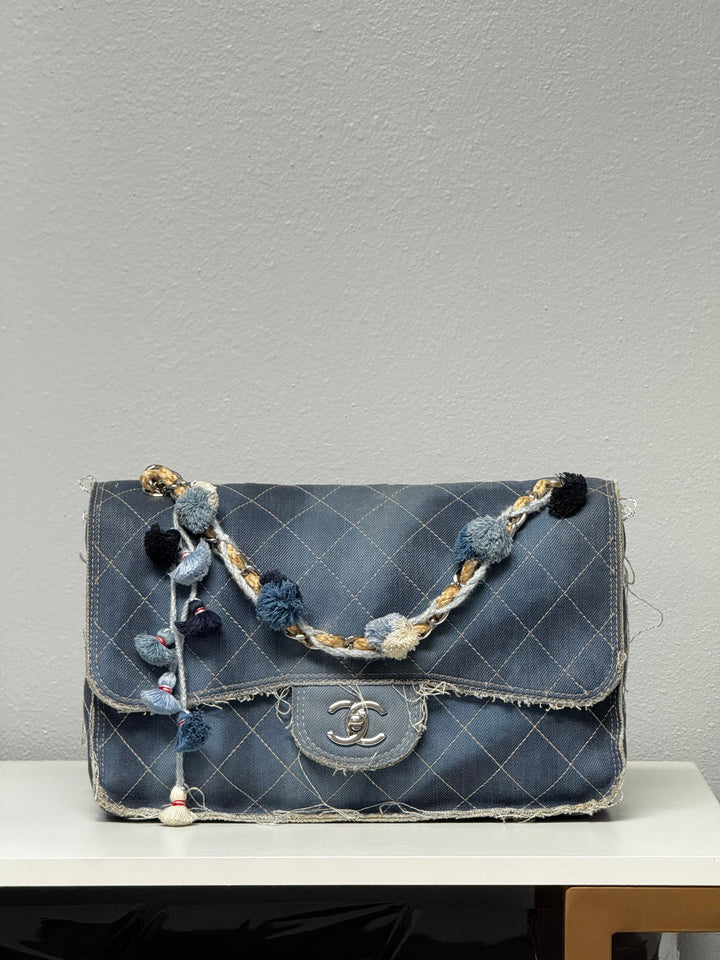 Chanel Denim Paris Dubai Jumbo Pom-Pom Flap