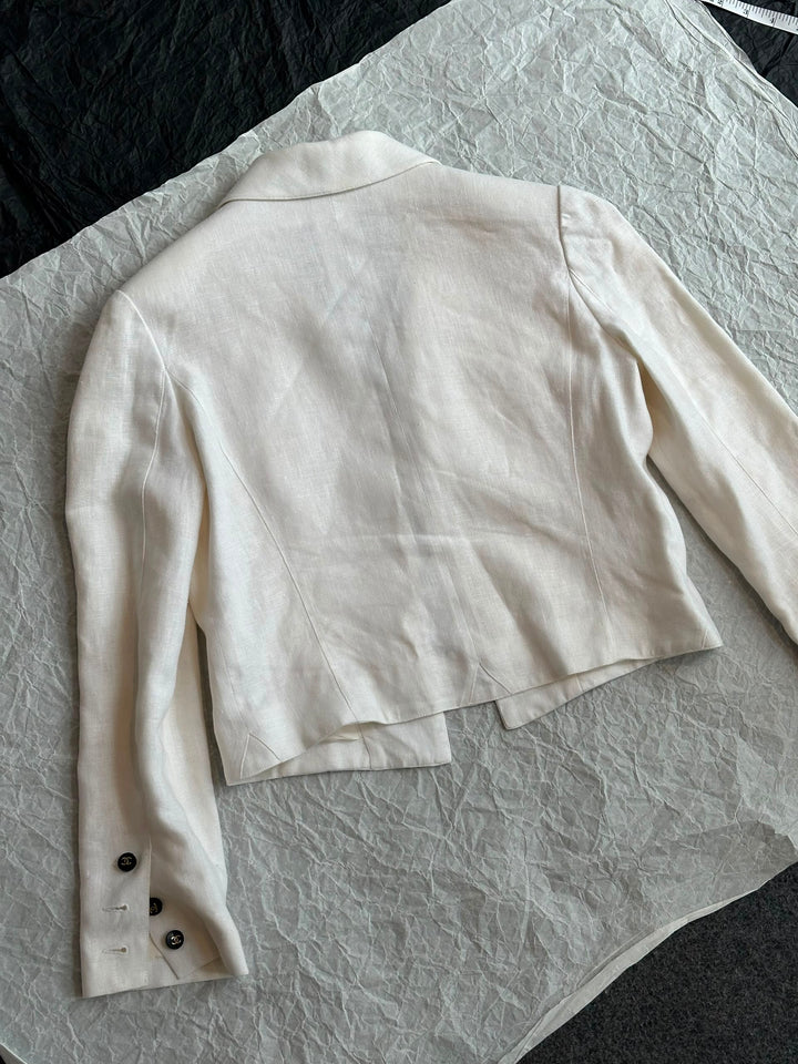 Chanel CC Logo White Linen Runway Jacket 1995