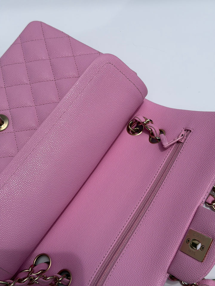 Chanel Small Classic Double Flap Caviar Pink Light Gold Hardware 2023