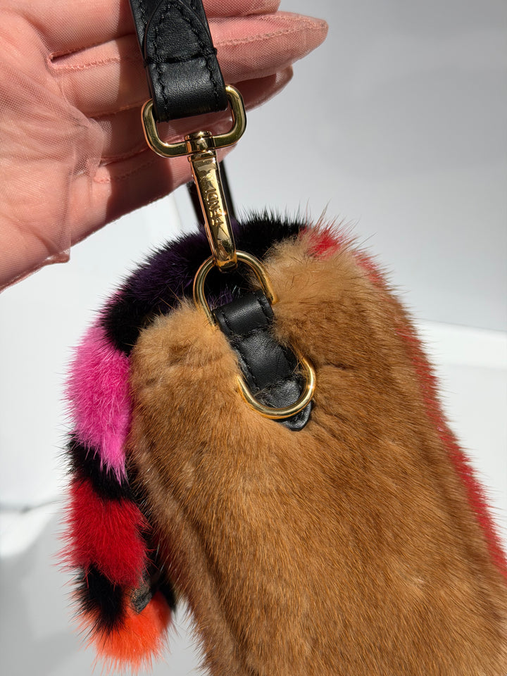 Fendi Baguette Visone Intarsio Arcobaleno Multicolor Mink Fur Gold Hardware 2022
