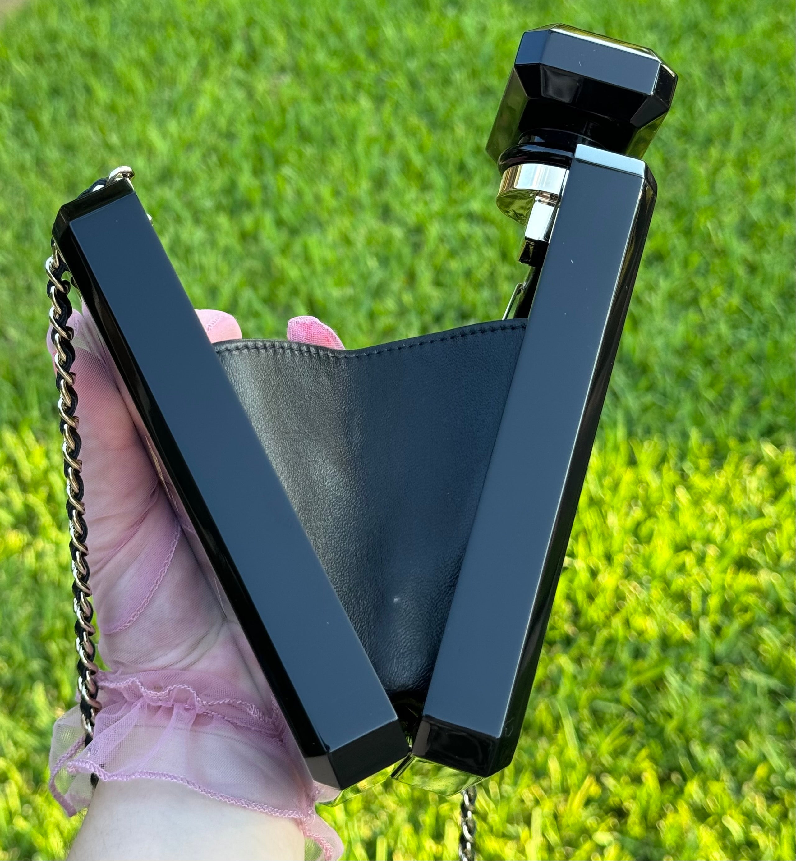 Chanel Perfume Bottle Minaudière Black Acrylic Plexiglass Gold