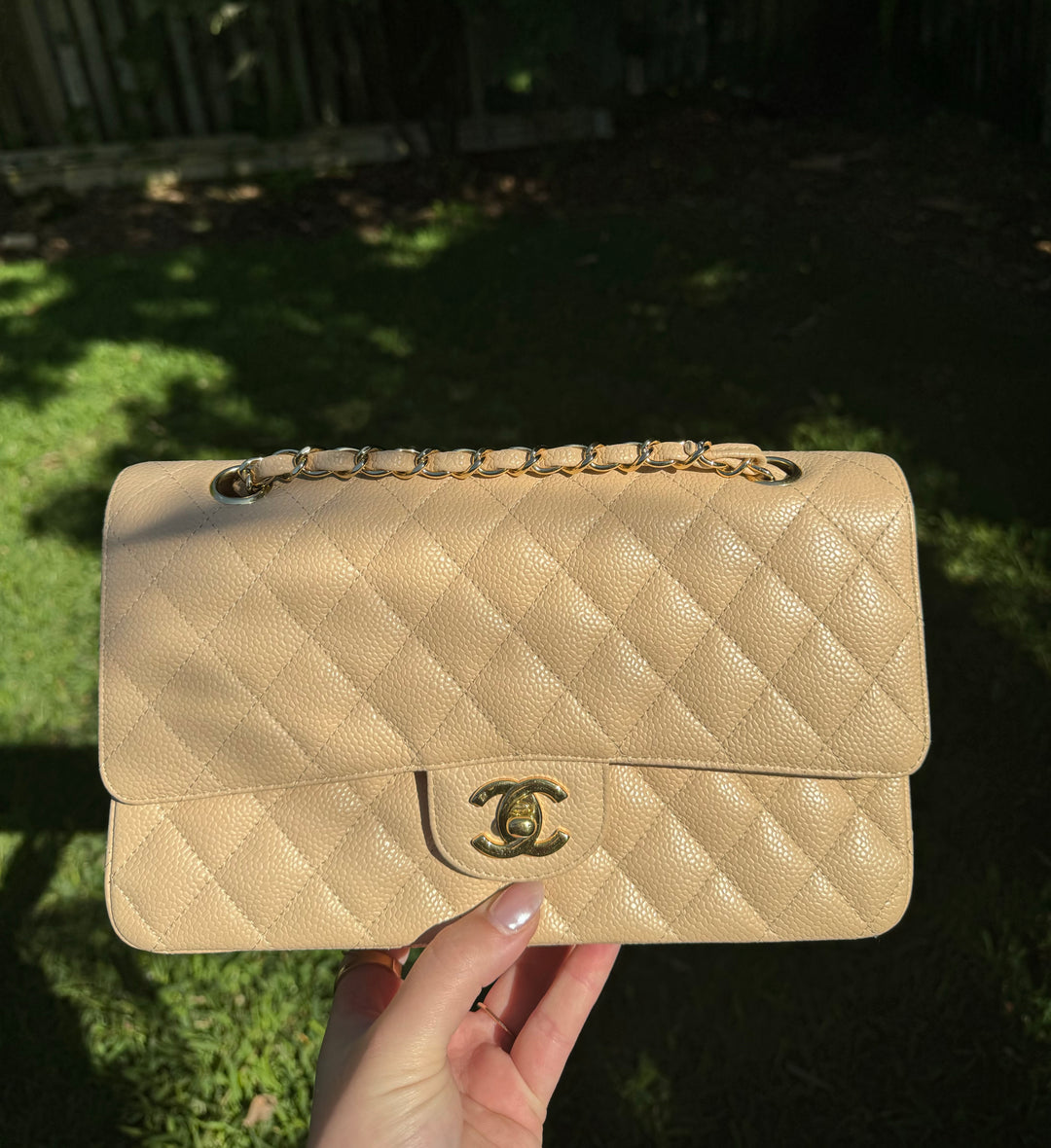 Chanel 2008 Beige Claire Medium Caviar Classic Flap W 24K GHW