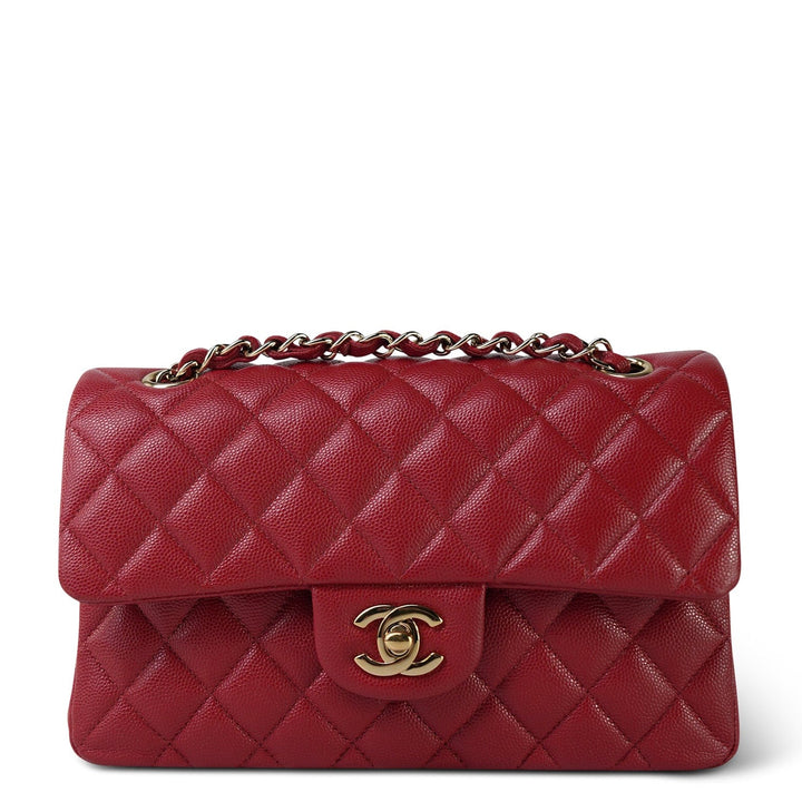 Chanel Small Double Flap Bag Caviar Leather Red Light Gold Hardware 2018