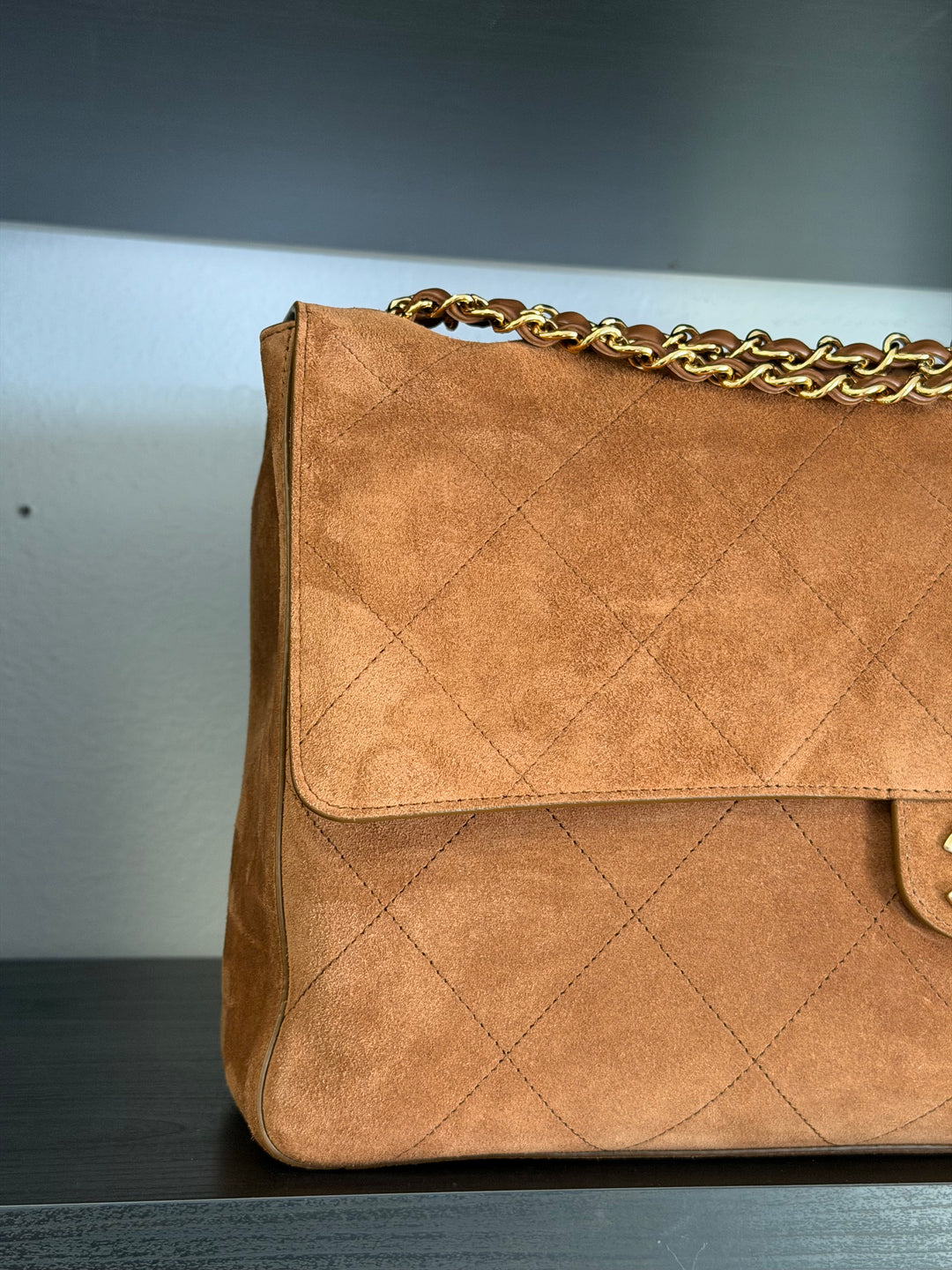 Chanel Maxi Flap Souplissimo Suede Calfskin Camel Gold Hardware 2026