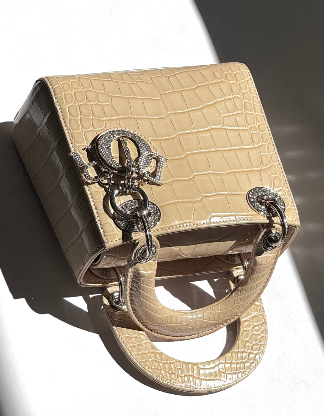 Lady Dior Ivory Crocodile Mini Top Handle