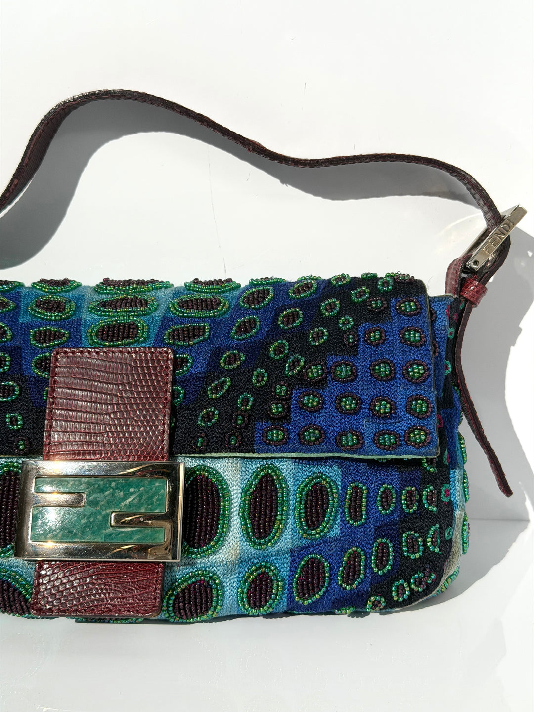 Fendi Victor Vasarely Beaded Baguette Python Trim Silver Hardware 2001