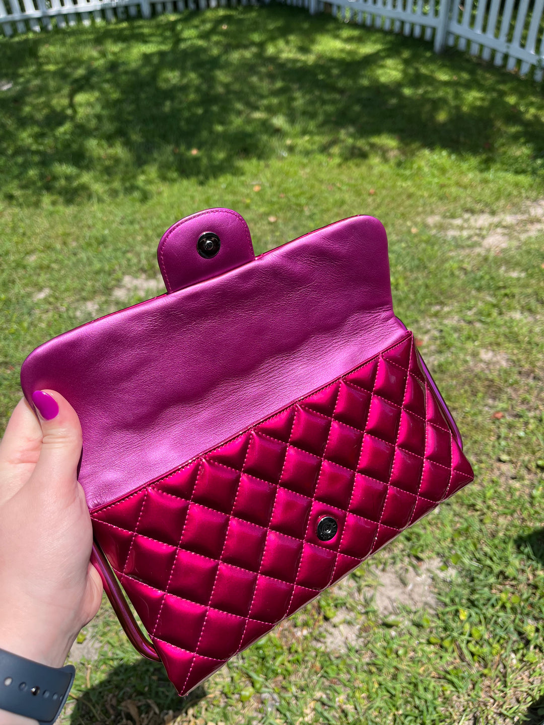 Chanel Classic Flap Patent Metallic Frame Clutch