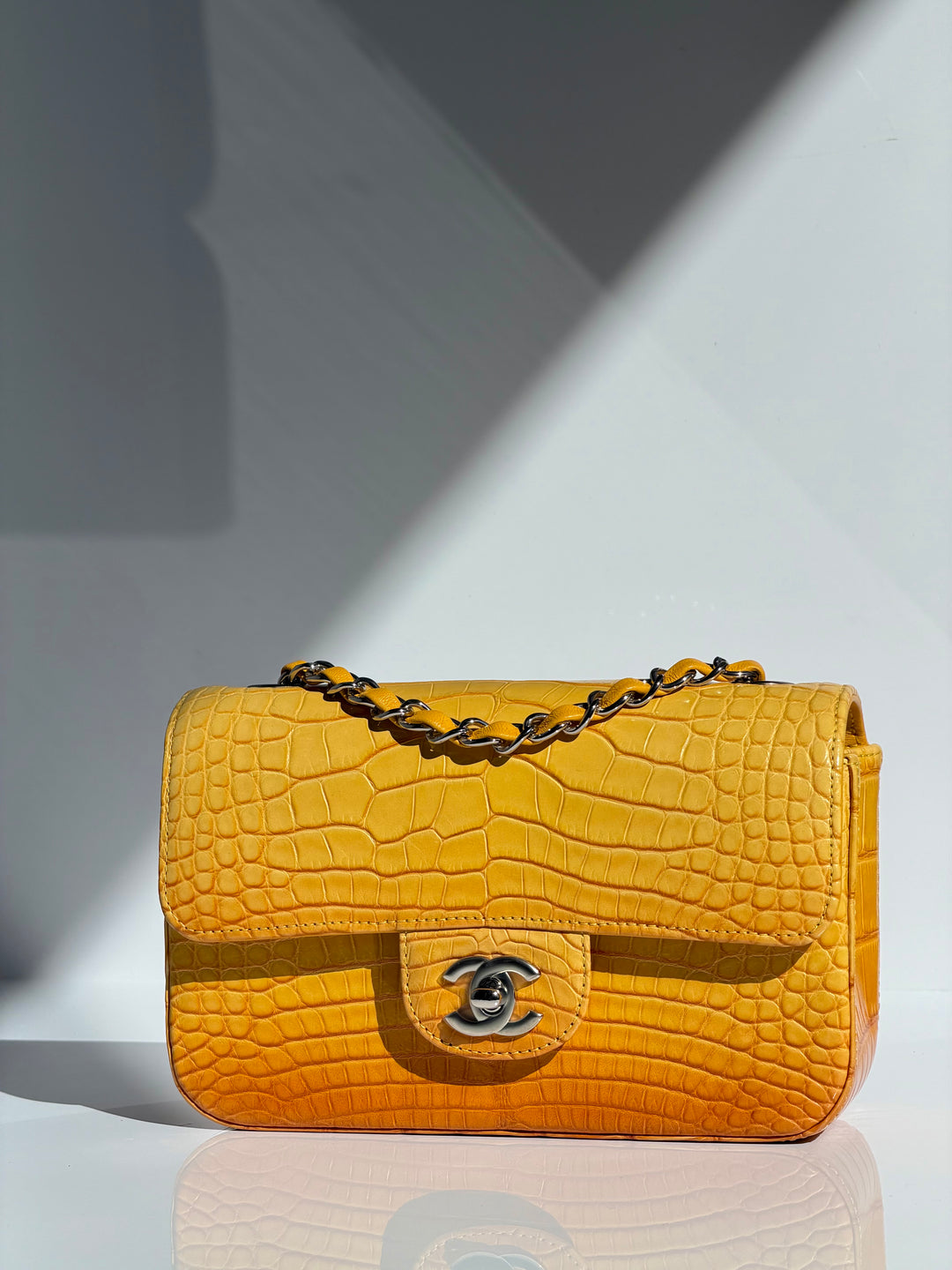 Chanel Mini Flap Orange & Yellow Ombre Alligator Silver Hardware 2014
