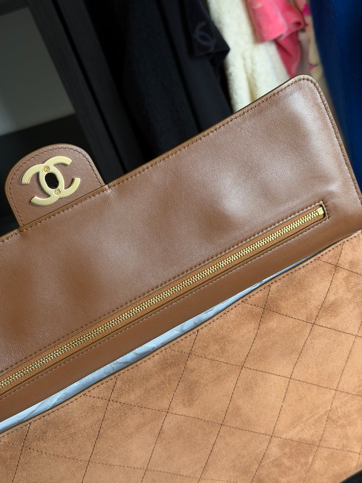 Chanel Maxi Flap Souplissimo Suede Calfskin Camel Gold Hardware 2026