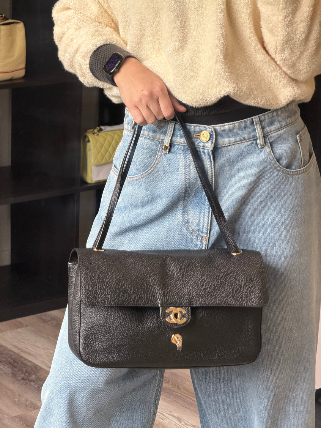 Chanel Maxi 32 Flap Bag Black Souplissimo Grained Calfskin Gold Tone Hardware 2026