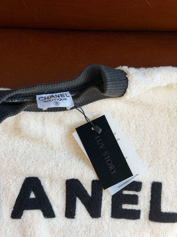 Chanel 1992 Runway Terrycloth Ivory Sweater