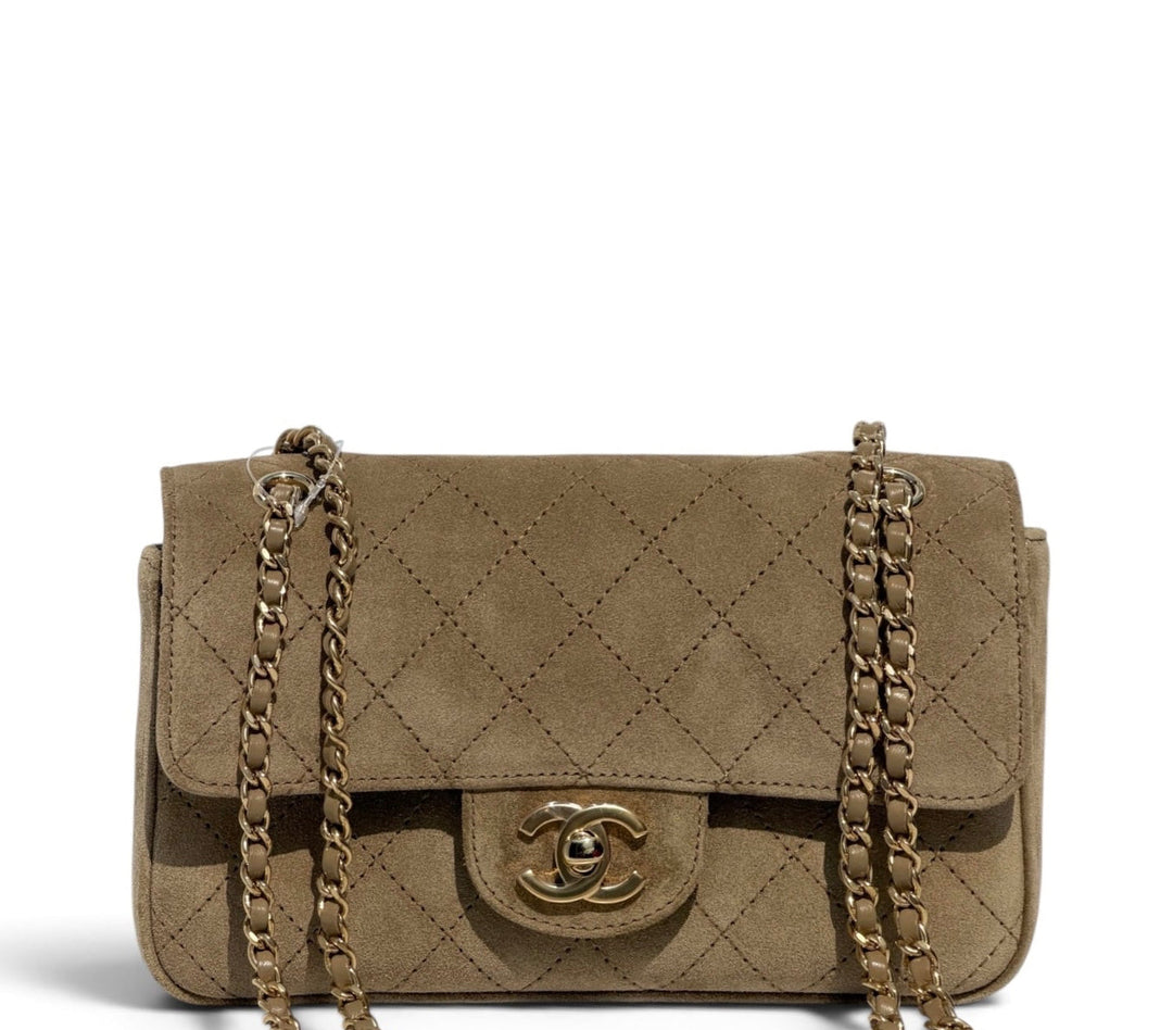 Chanel Mini Flap Souplissimo Suede Calfskin Dark Beige Gold Hardware 2026