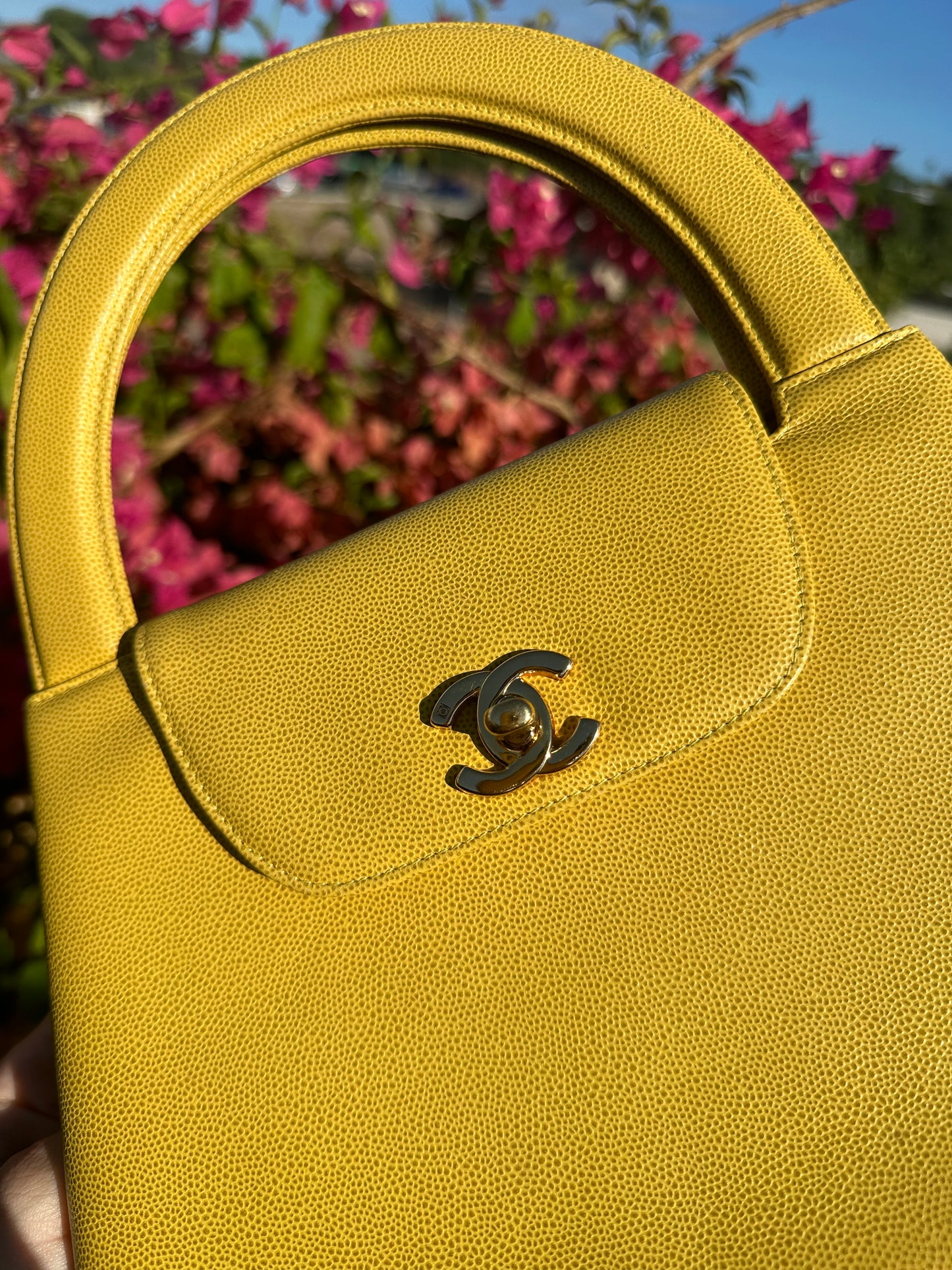 Chanel Vintage Medium Yellow Caviar Kelly Top Handle