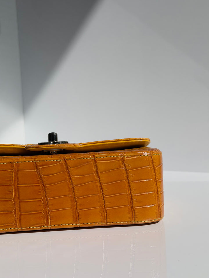 Chanel Mini Flap Orange & Yellow Ombre Alligator Silver Hardware 2014