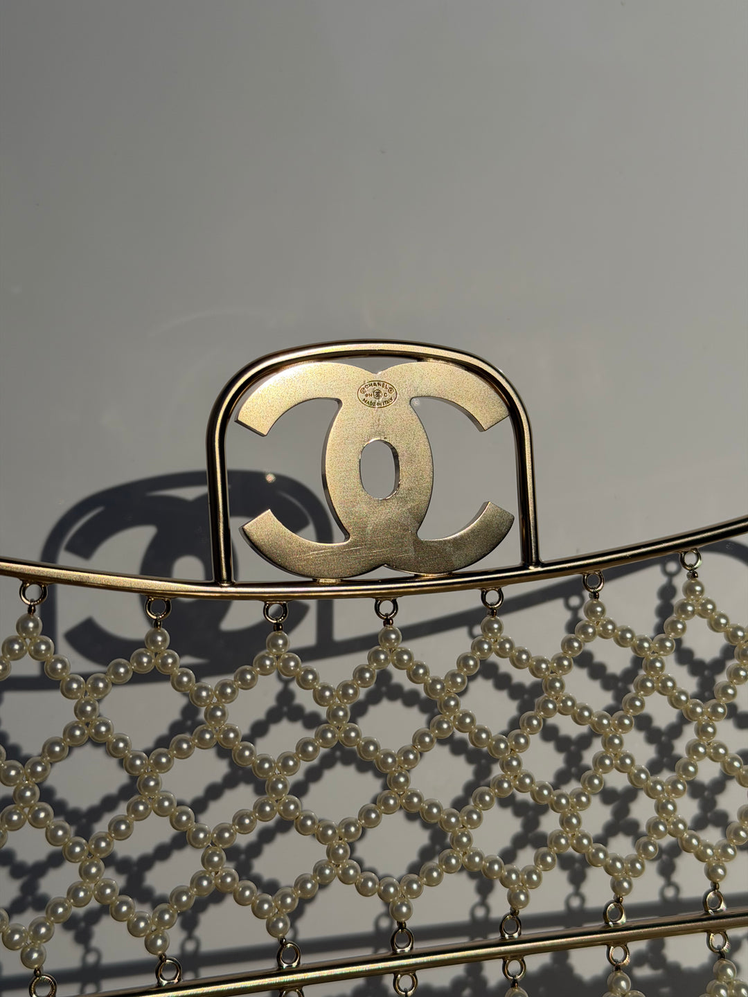 Chanel 2014 Pearl Embellished Caged Flap Minaudière Bag