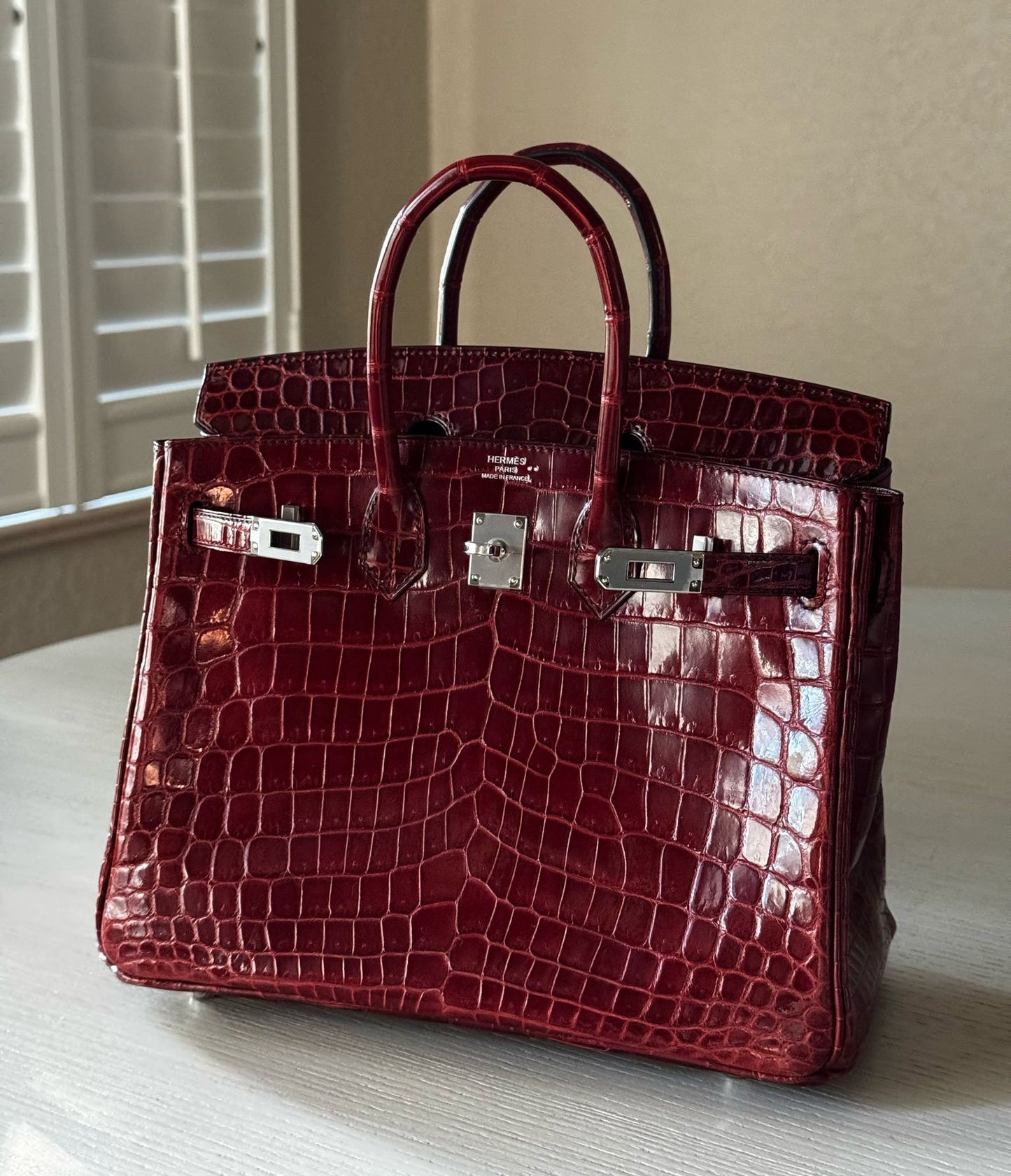 Hermes 2016 Bourgogne Shiny Niloticus Crocodile Birkin 25