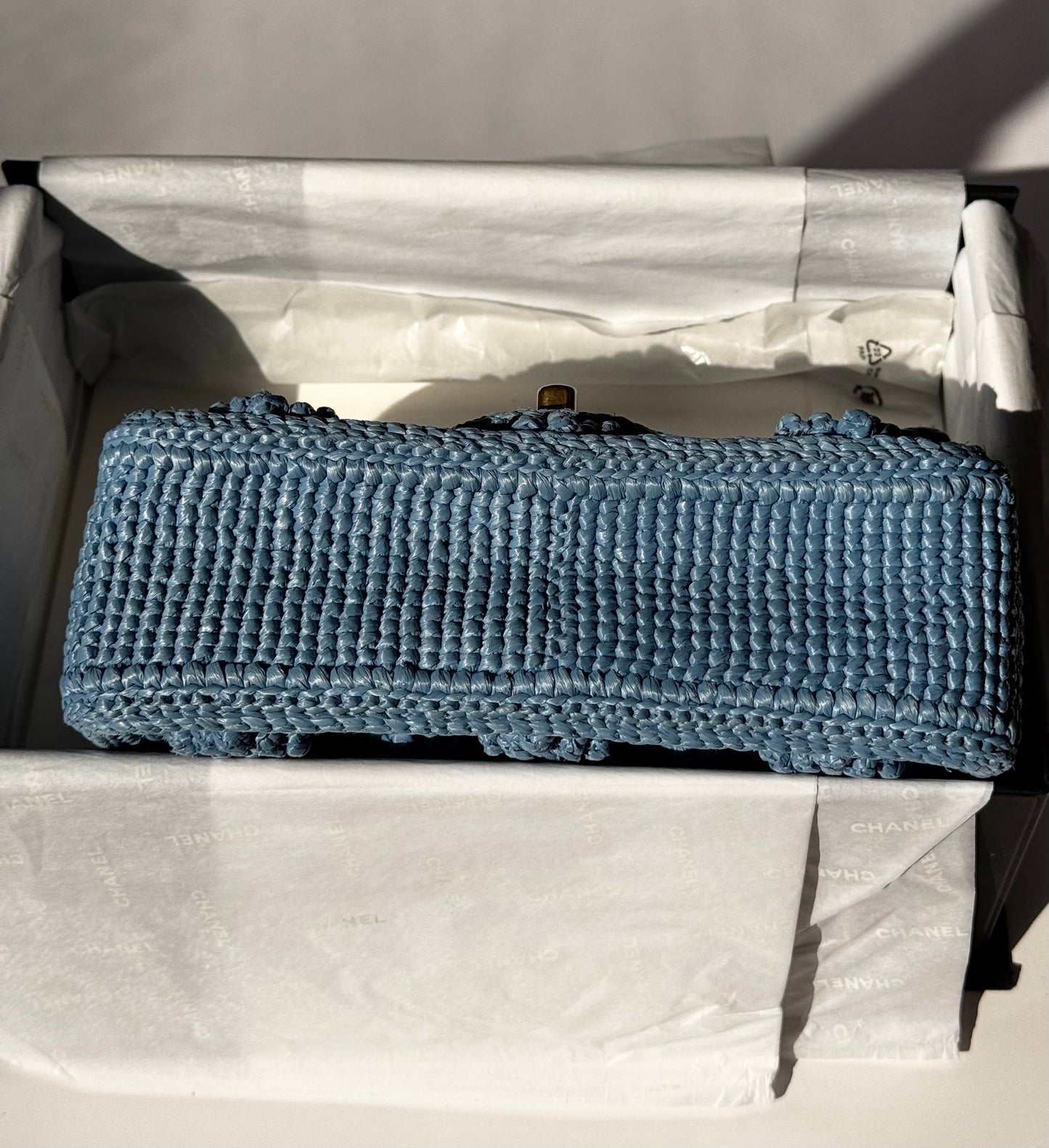 Chanel 24P Blue Braided Raffia Mini Flap Bag