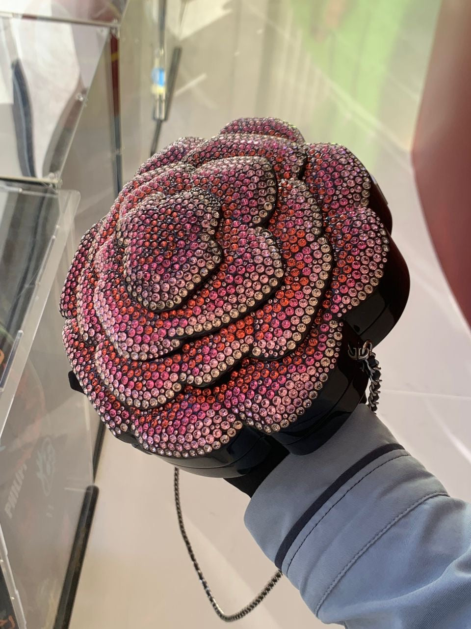 Chanel 2018 Runway Pink Strass & Resin Camelia Minaudiere