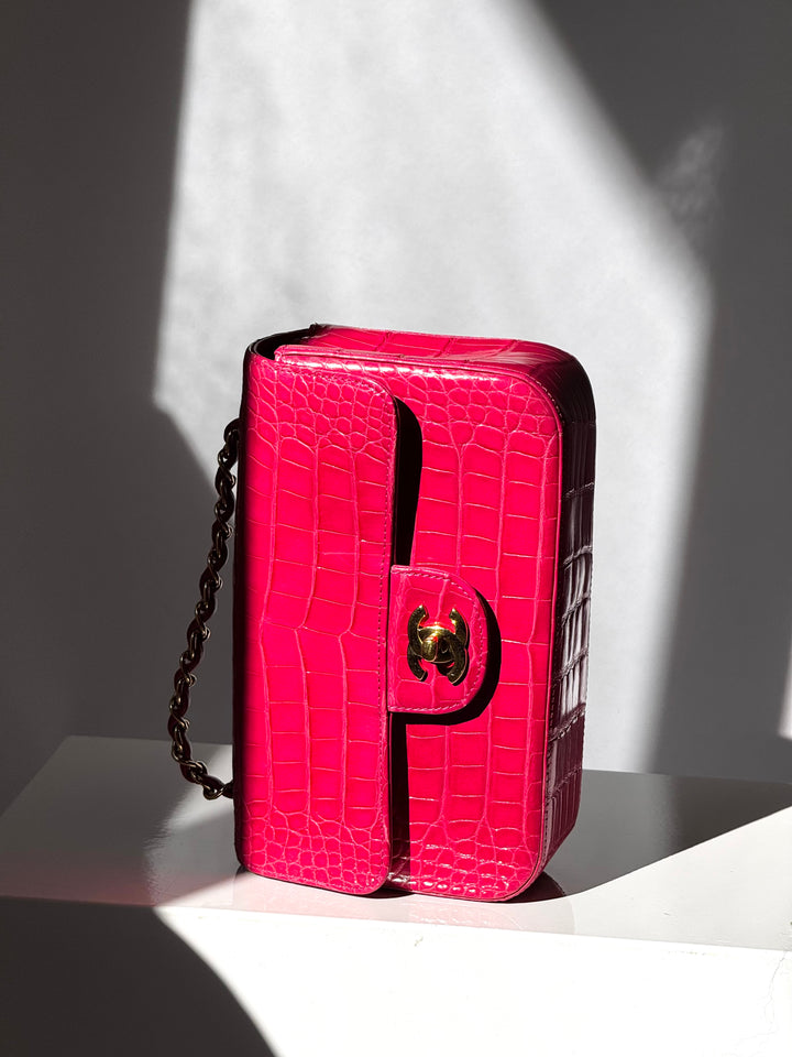 Chanel Pink Crocodile Mini Rectangular Flap Bag