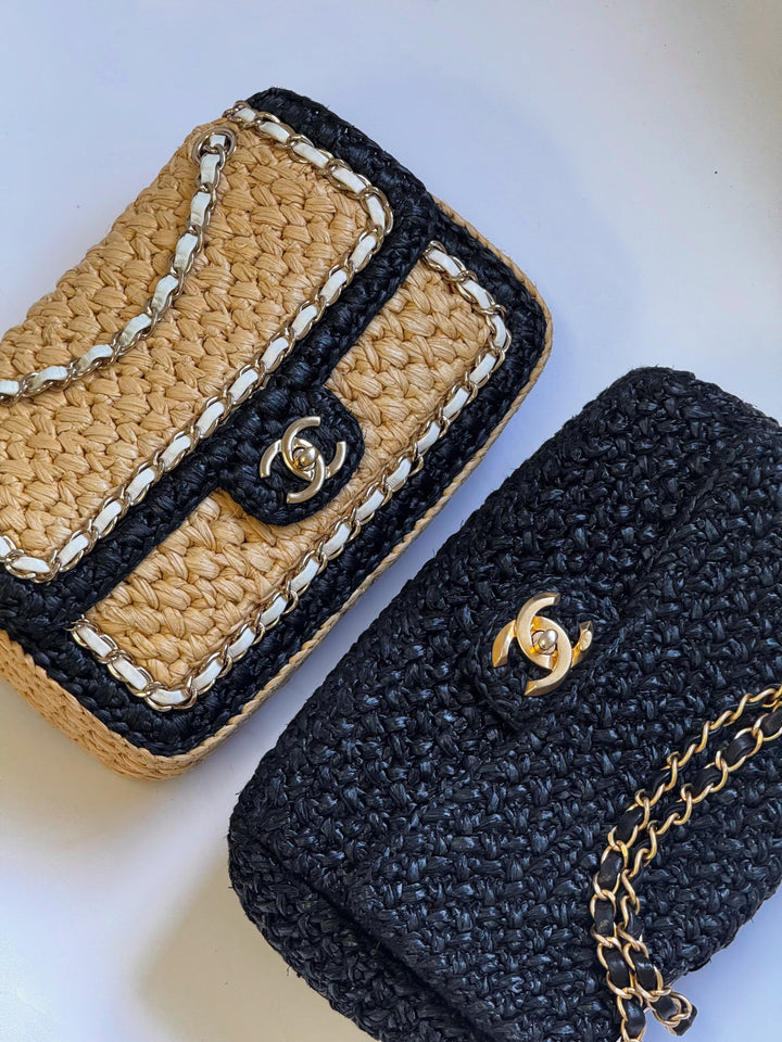 Chanel 18C Black Ancient Greece Raffia Crochet Flap Bag