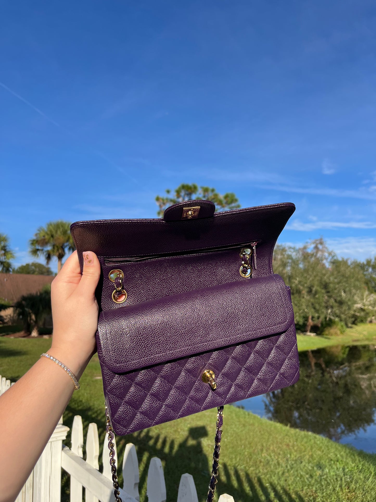 Chanel Purple Medium Vintage Caviar Classic Flap