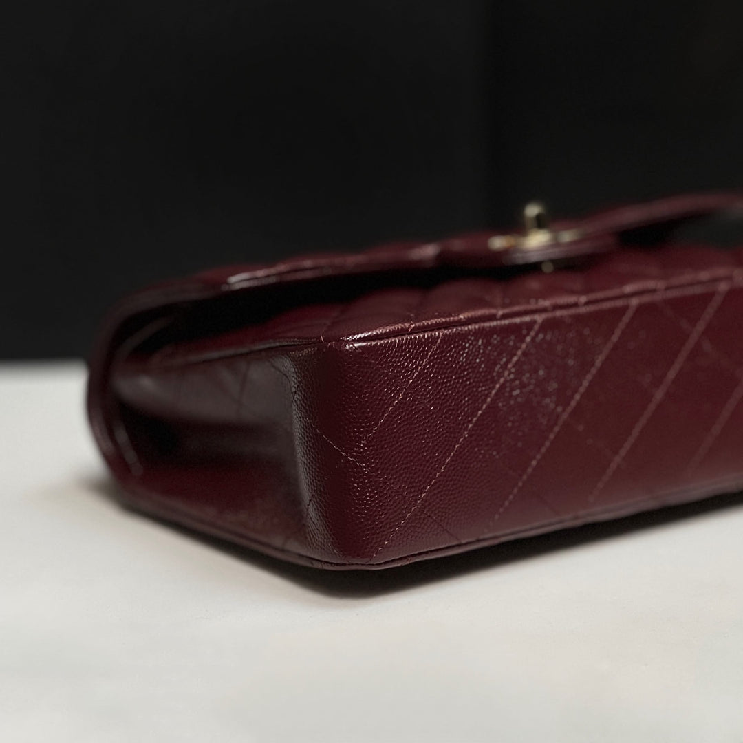 Chanel Small Classic Double Flap Caviar Burgundy Light Gold Hardware 2021