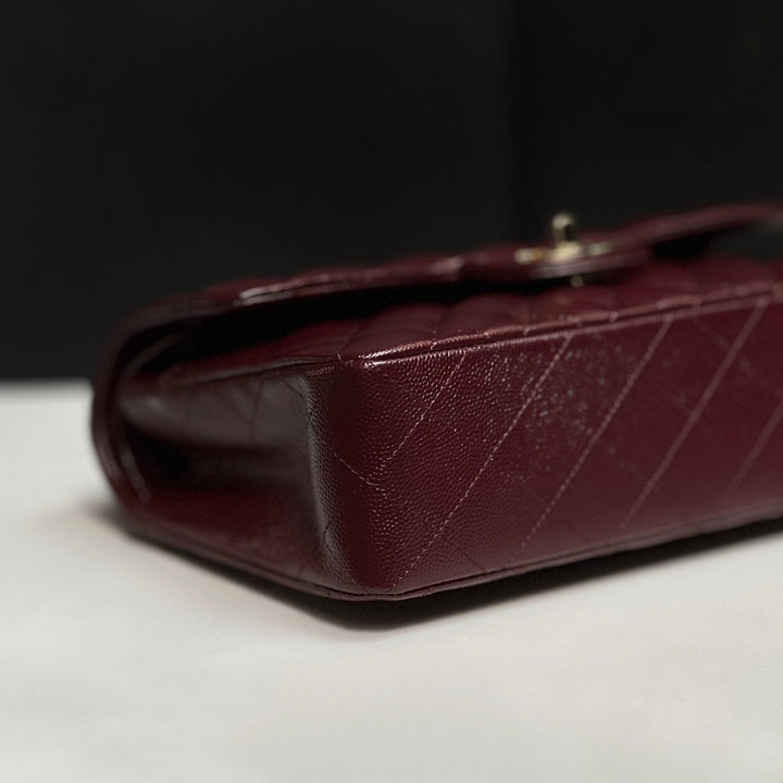 Chanel Small Classic Double Flap Caviar Burgundy Light Gold Hardware 2021