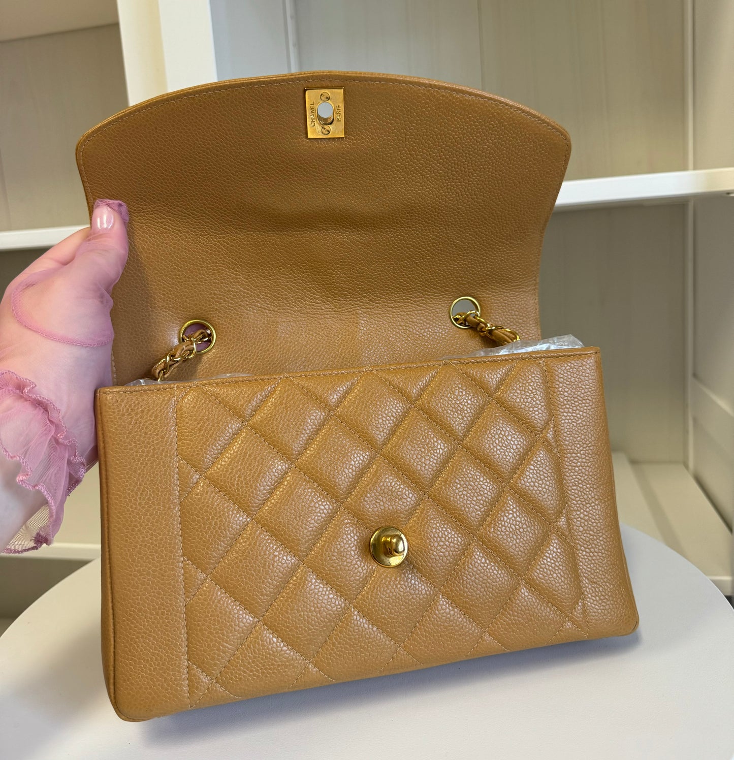 Chanel Caramel 24K Medium Caviar Diana Flap Bag