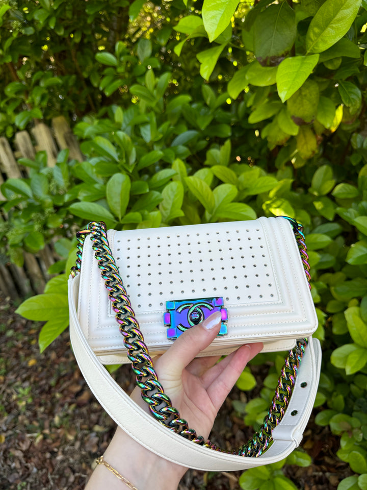 Chanel LED Small Boy Bag Cream Lambskin Rainbow Hardware