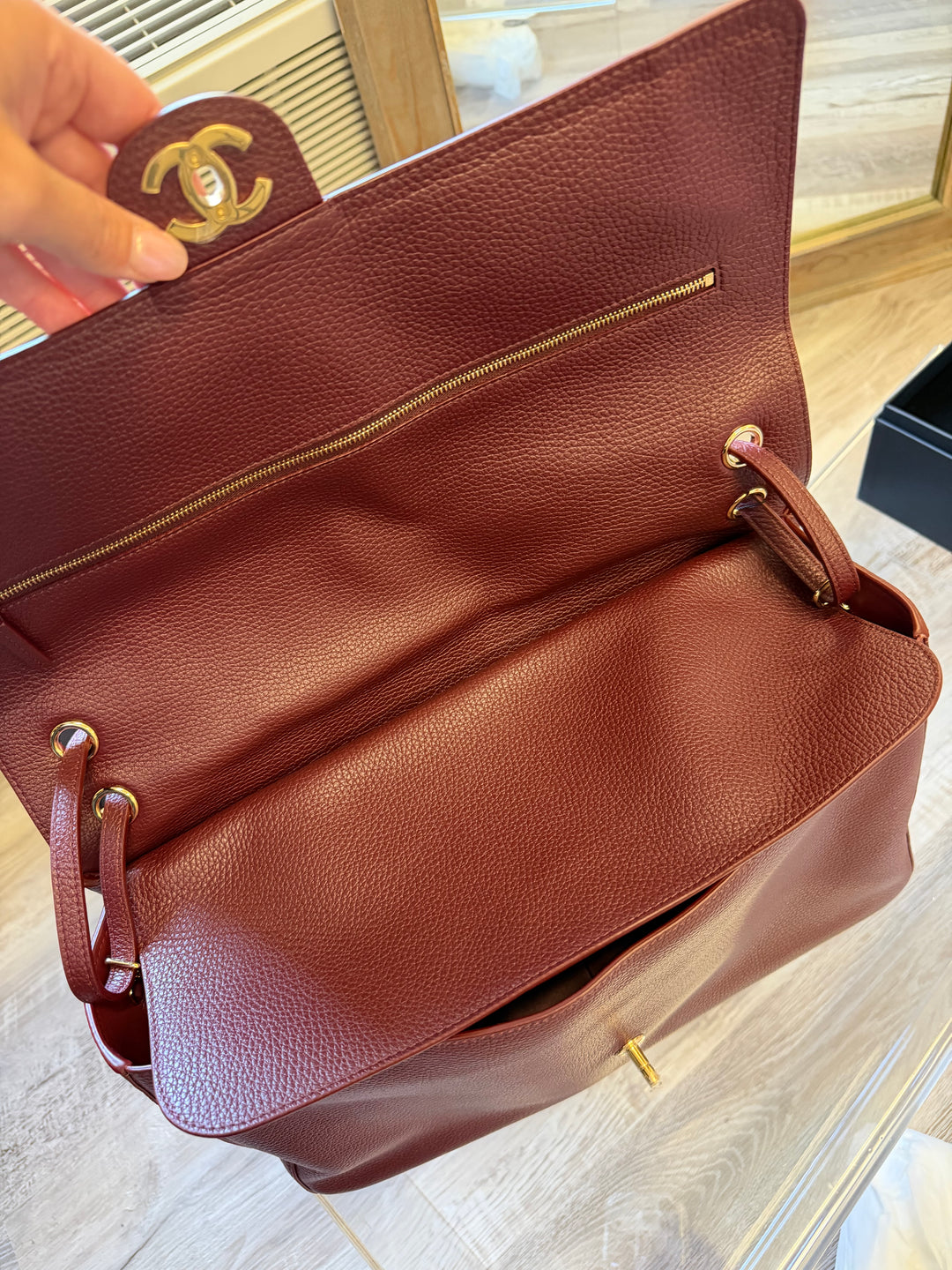 Chanel Maxi Flap Bag Burgundy Grained Calfskin Gold Tone Hardware Métiers D’Art 2026