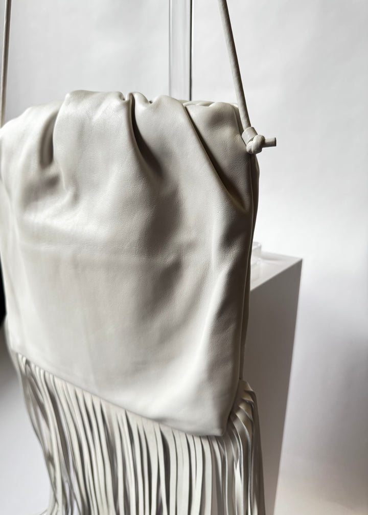 Bottega Veneta White Nappa Fringe Shoulder Bag