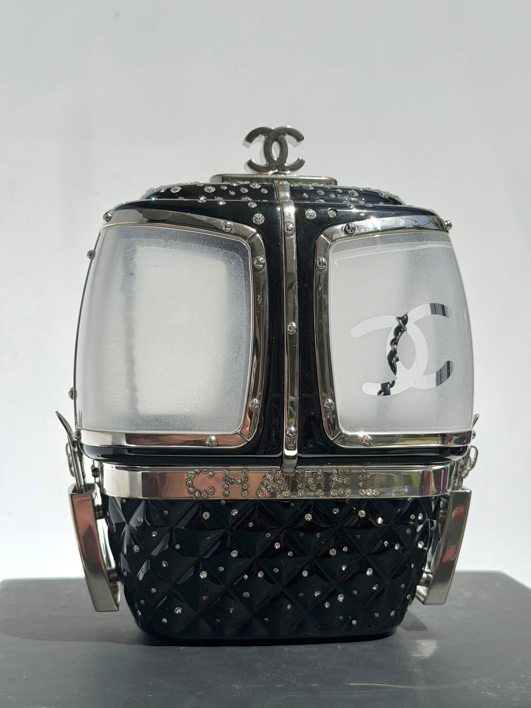 Chanel Ski Gondola Swarovski Minaudière Black Silver Hardware 2019