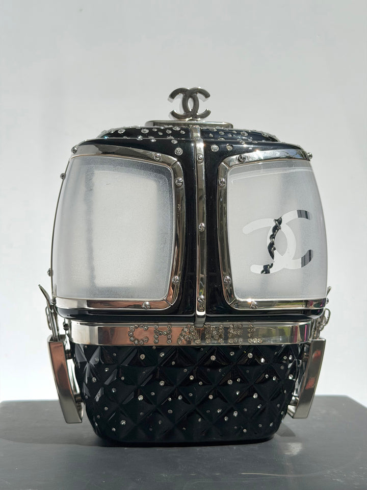 Chanel Ski Gondola Swarovski Minaudière Black Silver Hardware 2019
