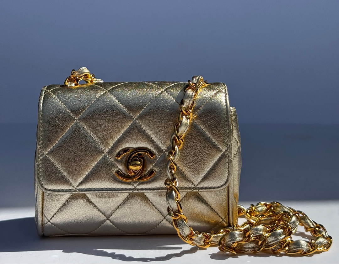 Chanel 1994 Vintage Metallic Gold Extra Mini Flap Bag