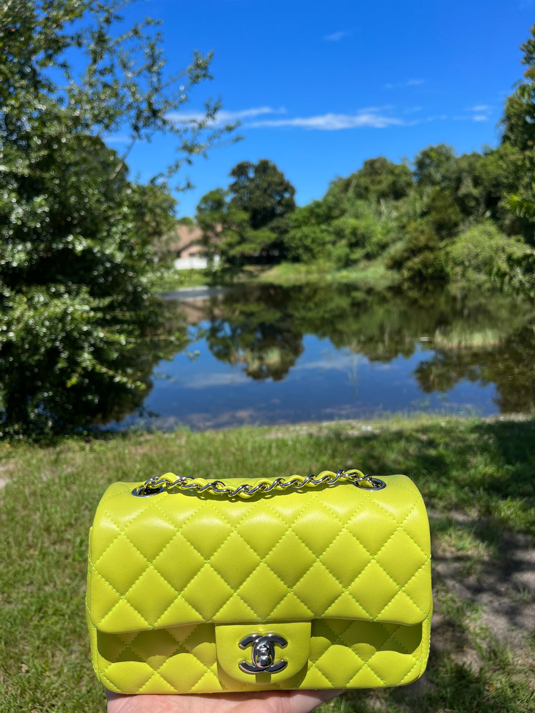 Chanel 21S Mini Classic Flap Lambskin Yellow Silver Hardware