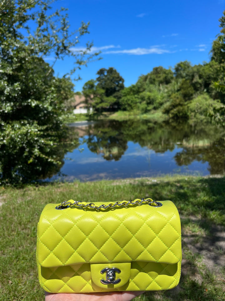 Chanel 21S Mini Classic Flap Lambskin Yellow Silver Hardware