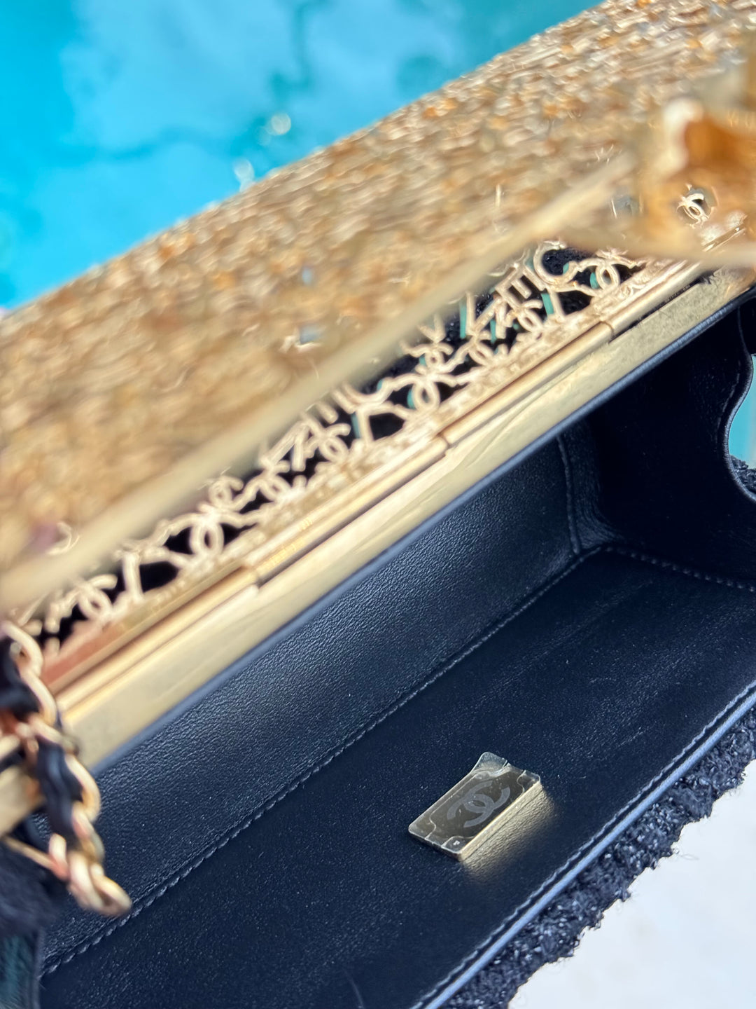 Chanel 2022 Limited Edition Tweed Mini Cage Minaudiere Crossbody