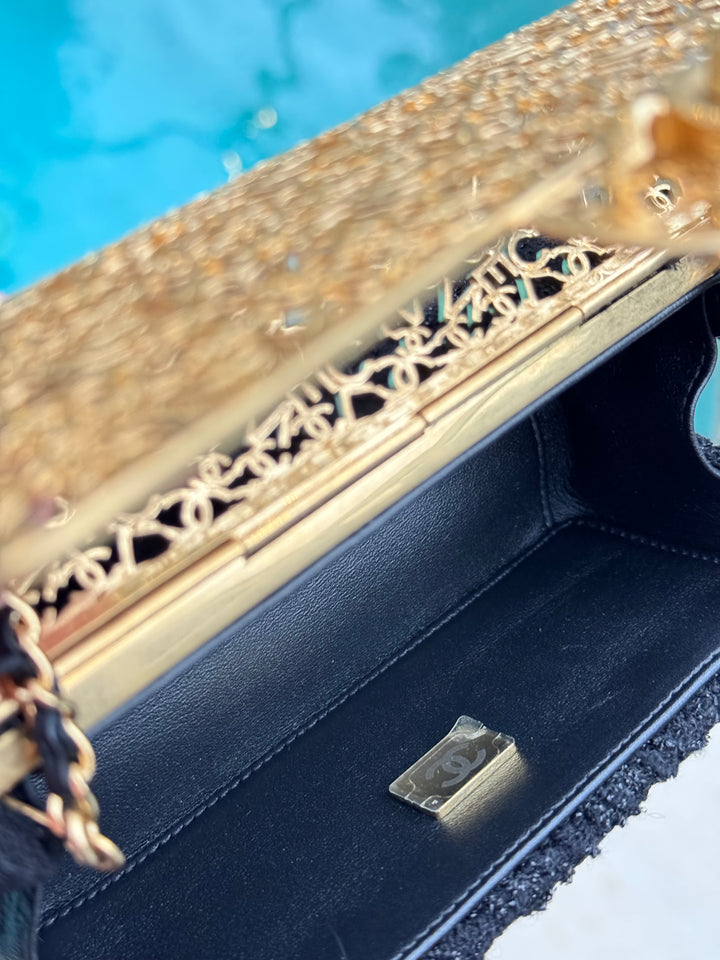 Chanel 2022 Limited Edition Tweed Mini Cage Minaudiere Crossbody