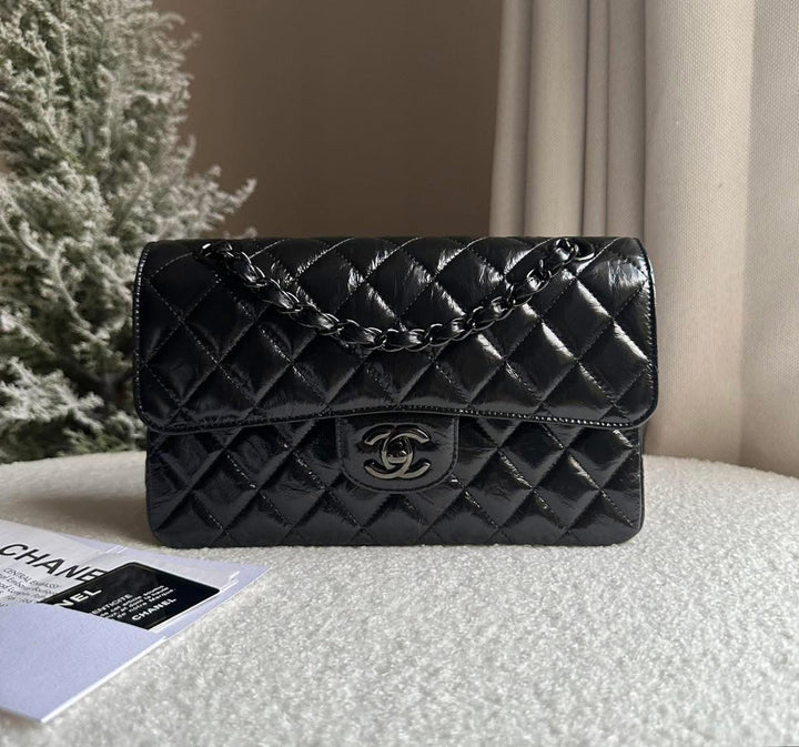 Chanel SO BLACK Small Crumpled Calfskin Double Flap Bag