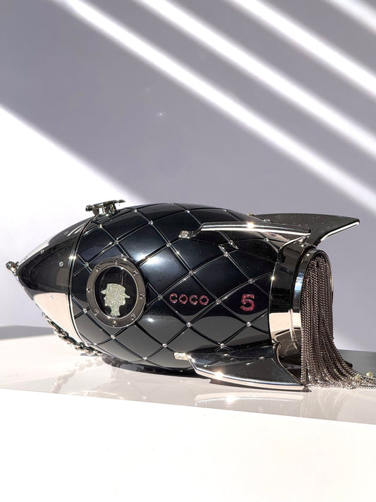 Chanel Limited Edition Black Lucite and Crystal Rocket Ship