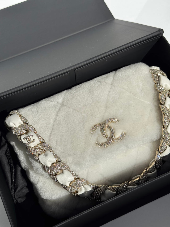 Chanel Shearling & Strass Flap Bag White Shearling with Gold Hardware 2020