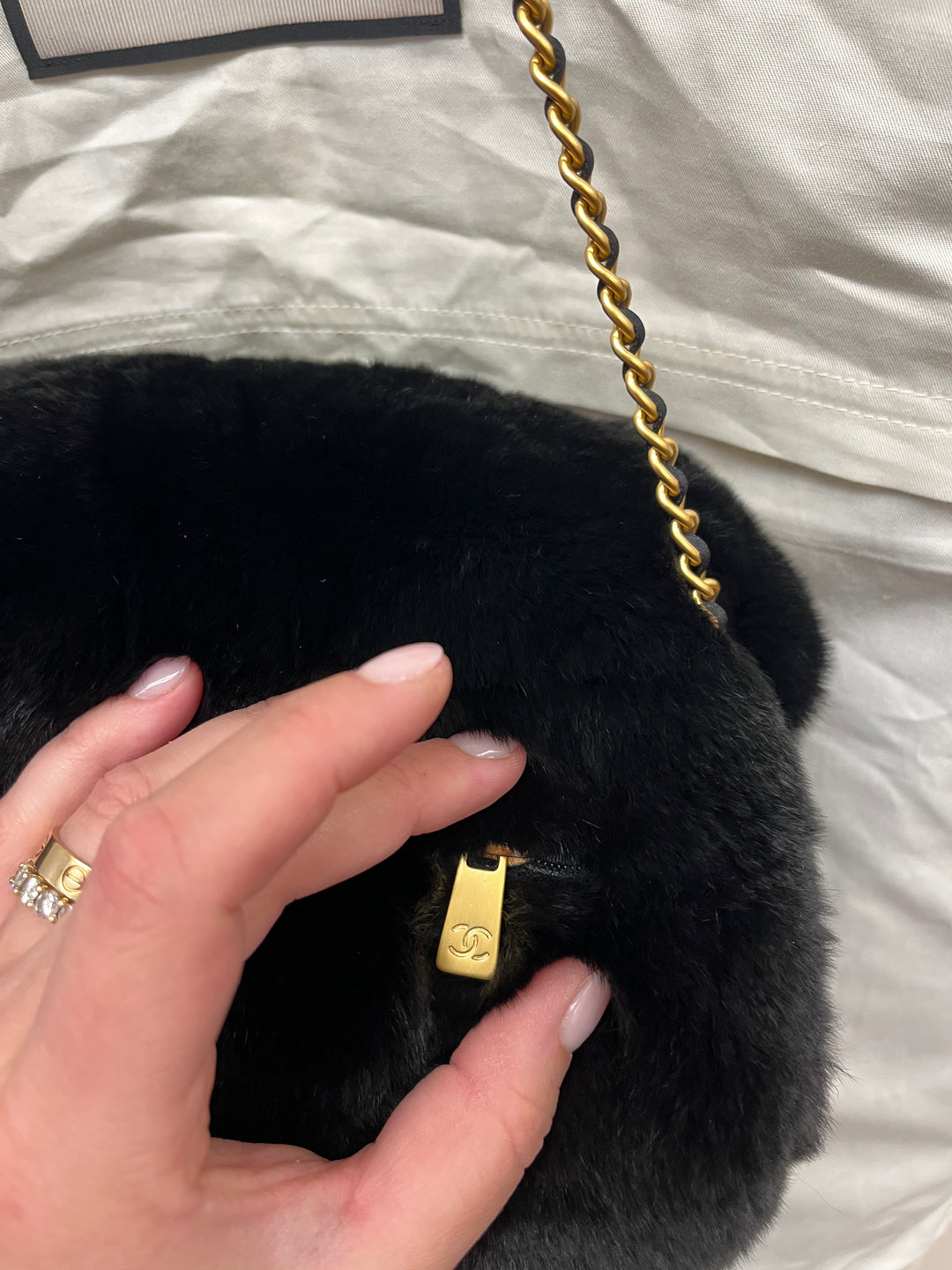 Rare Vintage Chanel Rabbit Lapin Fur Muff Bag Hand Warmer