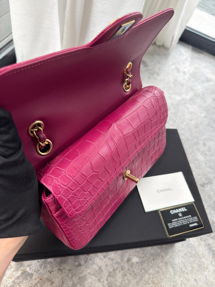 Chanel Medium Classic Flap Bag Matte Alligator Pink Brushed Gold Hardware 2018