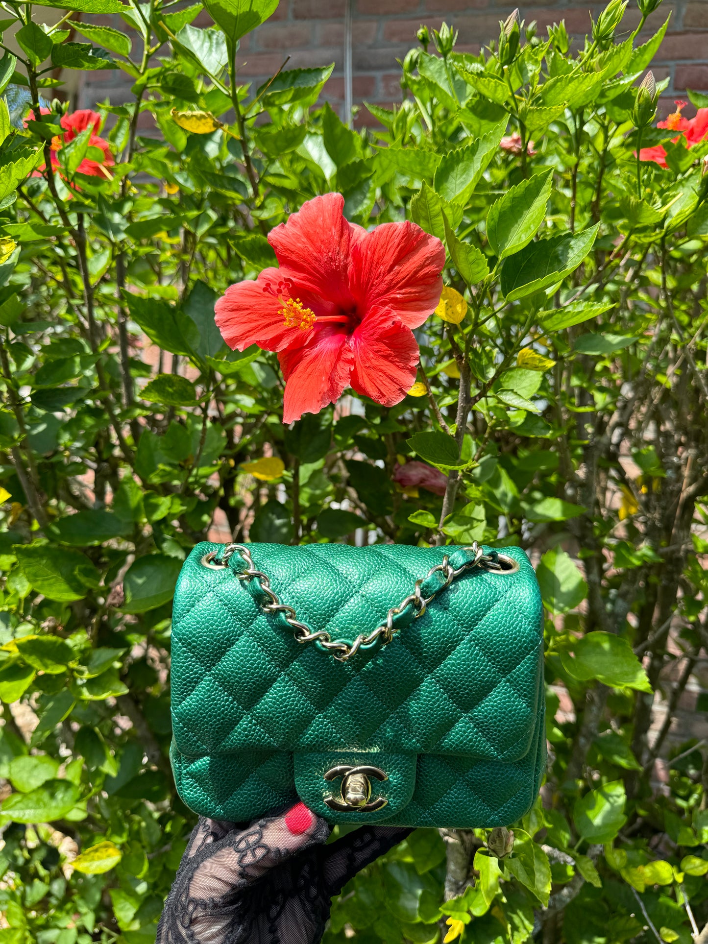 Chanel 18S Emerald Green Mini Square Caviar Flap Bag