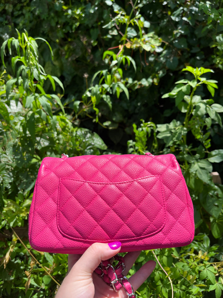 Chanel Hot Pink Caviar Mini Rectangular Flap Bag