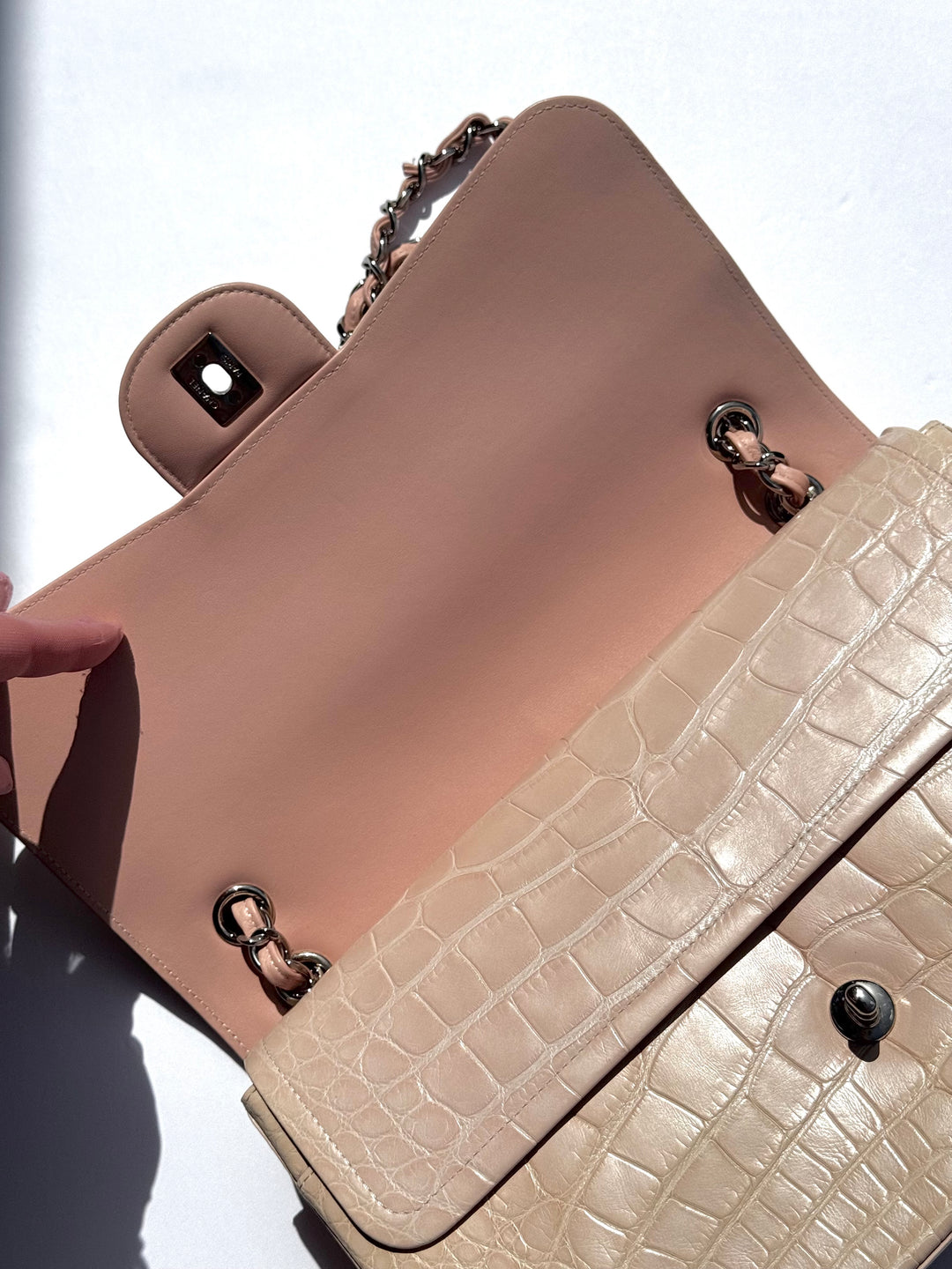 Chanel Jumbo Pink Alligator Double Flap Bag