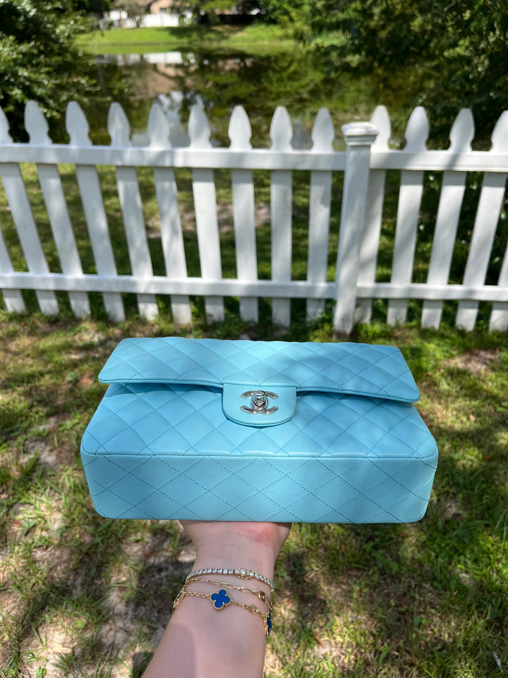 Chanel 21S Blue Neon Lambskin Medium Flap Bag